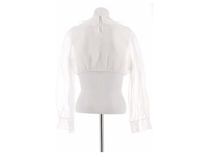 Blusa crop top de seda blanca Miu Miu Blanco - vista 2