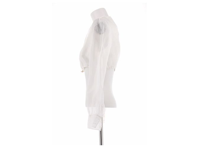 Blusa crop top de seda blanca Miu Miu Blanco - vista 3