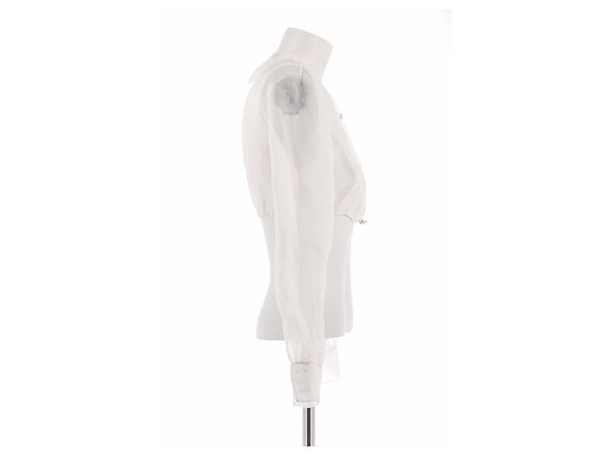 Blusa crop top de seda blanca Miu Miu Blanco - vista 4
