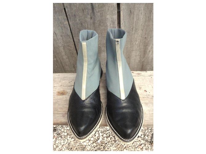 Autre Marque Stivaletti Slack London in pelle e nylon Nero Grigio - vista 3