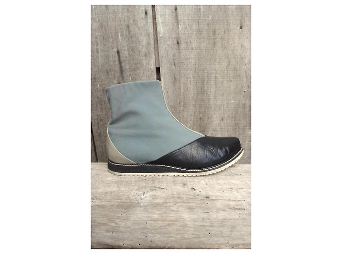 Autre Marque Stivaletti Slack London in pelle e nylon Nero Grigio - vista 7