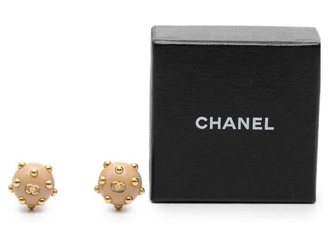 Orecchini a clip Vintage Chanel Coco Mark Beige D'oro - vista 4