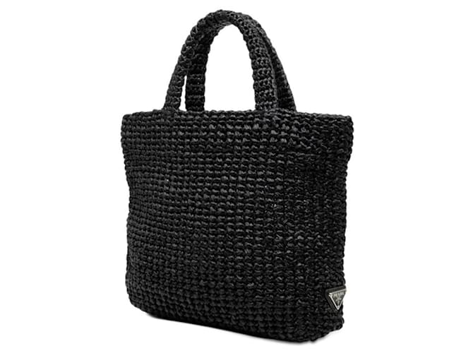 Borsa Tote Prada Crochet Triangle Logo Plate Nero - vista 2