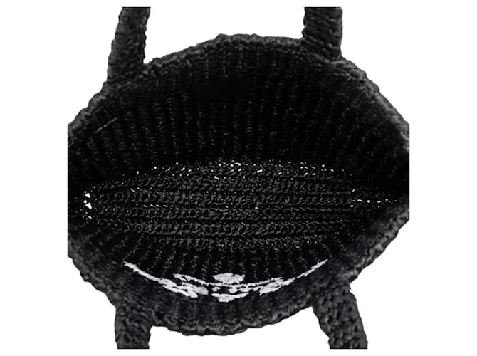 Borsa Tote Prada Crochet Triangle Logo Plate Nero - vista 4