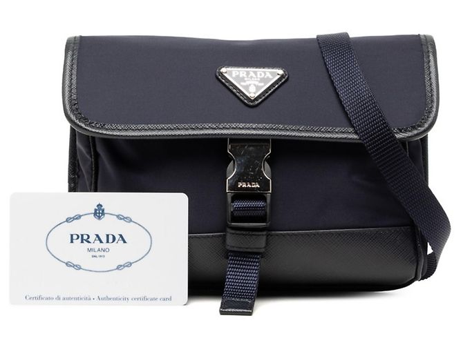 Saffiano Borsa a tracolla in nylon con logo triangolo Prada Blu navy - vista 6