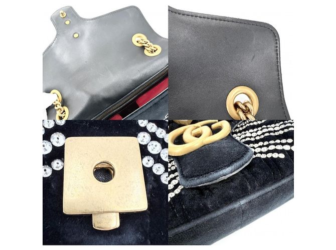 Bolsa de ombro Gucci GG Marmont acolchoada com corrente Small Preto - vista 7