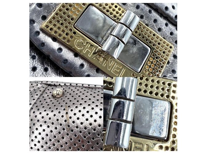 Borsa a tracolla Chanel da donna in argento traforato - vista 7