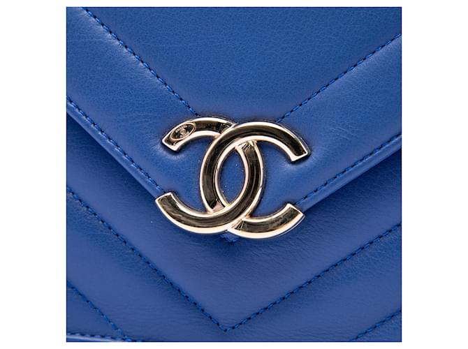 Chanel Blue Small CC Chevron Capretto Envelope Flap - vista 5