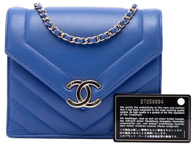 Chanel Blue Small CC Chevron Capretto Envelope Flap - vista 7
