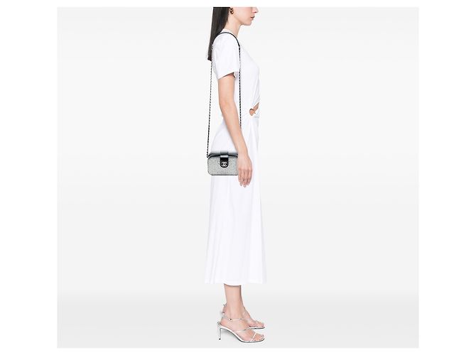 Borsa Camera Chanel Silver Glitter Patent Evening On The Moon - vista 6