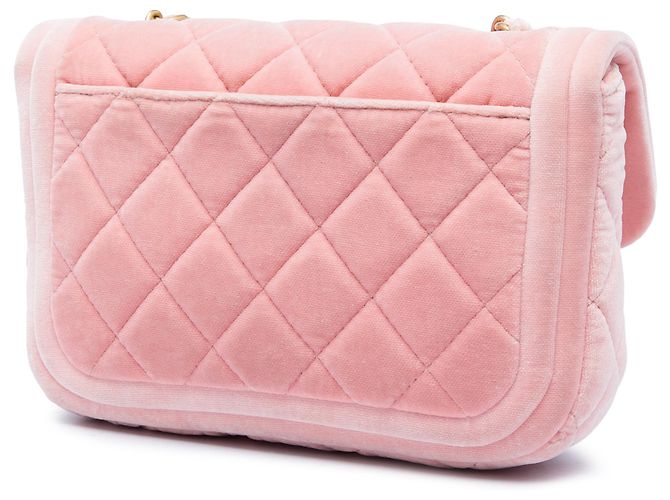 Chanel Mini Flap em veludo acolchoado rosa com fecho duplo - vista 2