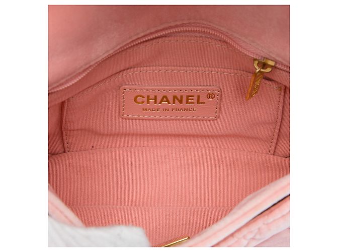 Chanel Mini Flap em veludo acolchoado rosa com fecho duplo - vista 4
