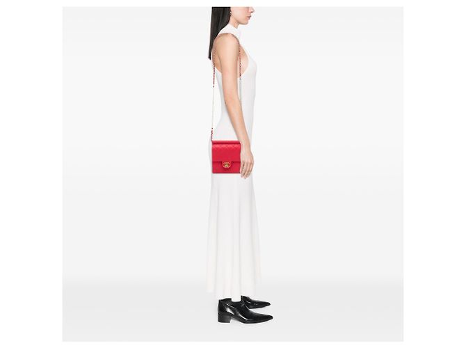 Chanel Red Small Quilted Lambskin Chic Pearls Flap Rosso - vista 6