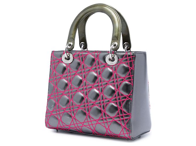 Dior Grigio Anselm Reyle Medium Cannage Lady Dior in agnello metallizzato Marrone Grigio antracite - vista 2