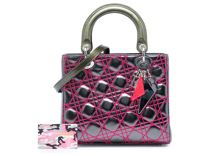 Dior Grigio Anselm Reyle Medium Cannage Lady Dior in agnello metallizzato Marrone Grigio antracite - vista 7