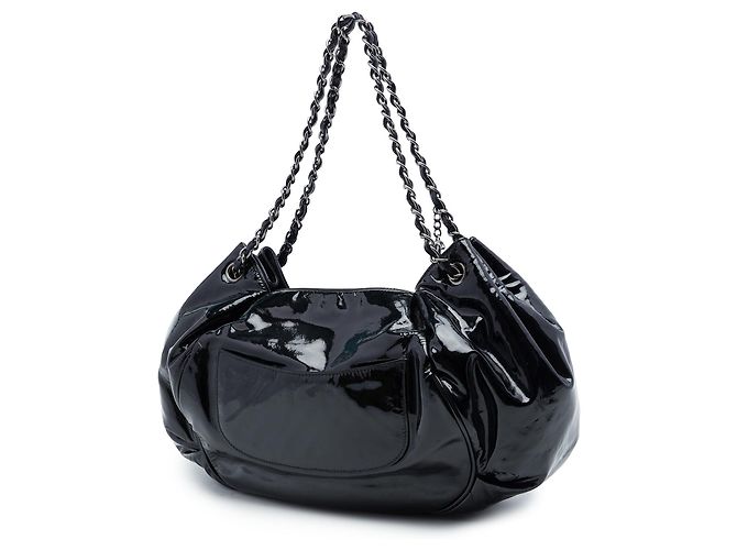Tote Chanel Black Patent Accordion Camellia Preto - vista 2