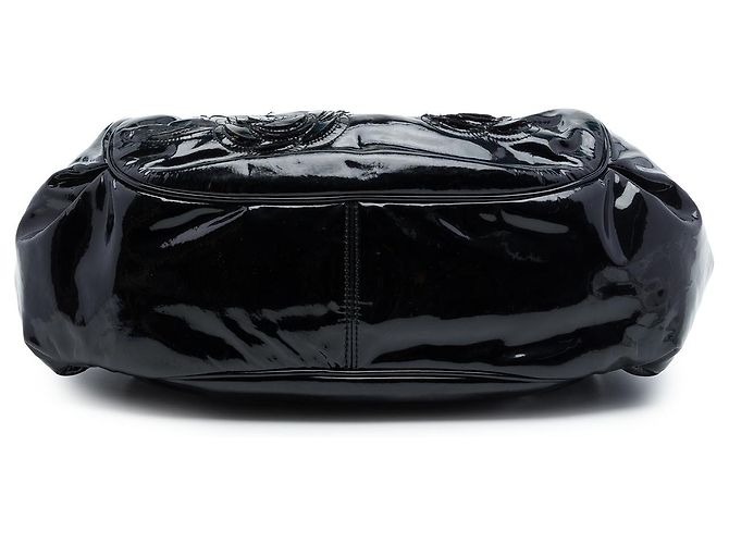 Tote Chanel Black Patent Accordion Camellia Preto - vista 3