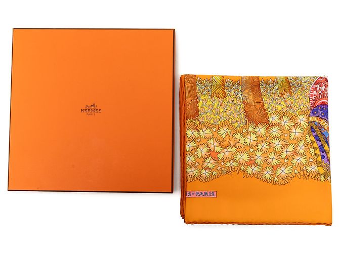 Sciarpa in seta Hermès Orange Ombres et Lumieres 90 Arancione - vista 7