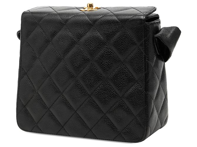 Chanel Black CC gesteppte Caviar Box Bag mit geschnitzter Schnalle Schwarz - Ansicht 2