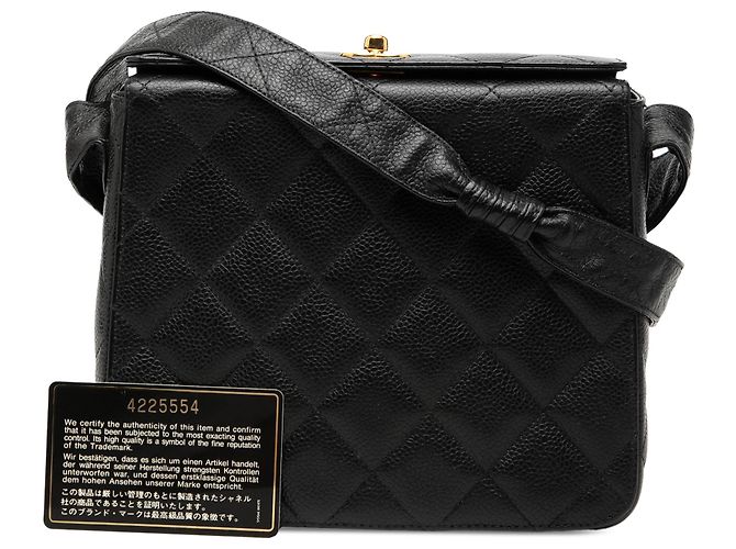 Chanel Black CC gesteppte Caviar Box Bag mit geschnitzter Schnalle Schwarz - Ansicht 8