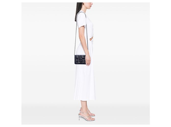 Wallet On Chain Portafoglio con catena in tela decorato con cristalli Chanel Blue Paris Shanghai Blu navy - vista 6