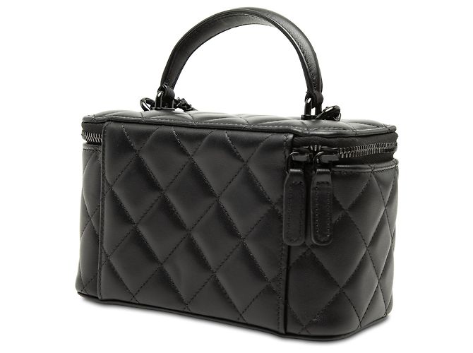 Vanity Chanel Beauty Case So Black in agnello nero piccolo con manico e catena - vista 2