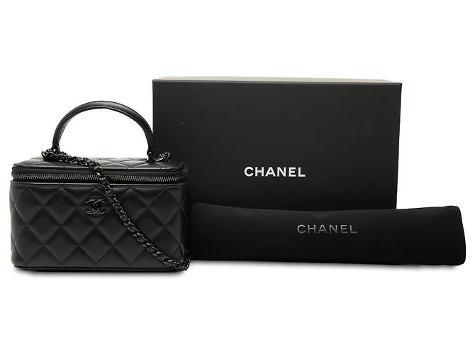 Vanity Chanel Beauty Case So Black in agnello nero piccolo con manico e catena - vista 8