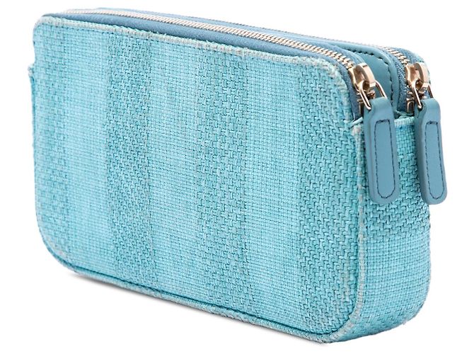 Clutch Chanel Blue Raffia Deauville Double Zip con Catena Blu chiaro - vista 2
