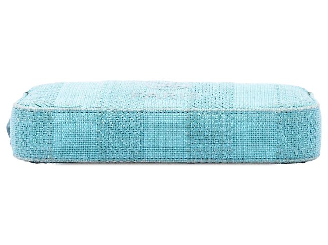 Clutch Chanel Blue Raffia Deauville Double Zip con Catena Blu chiaro - vista 3