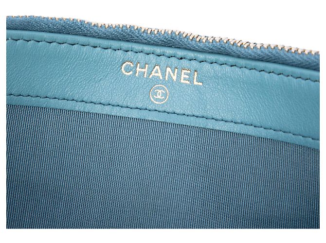 Clutch Chanel Blue Raffia Deauville Double Zip con Catena Blu chiaro - vista 5