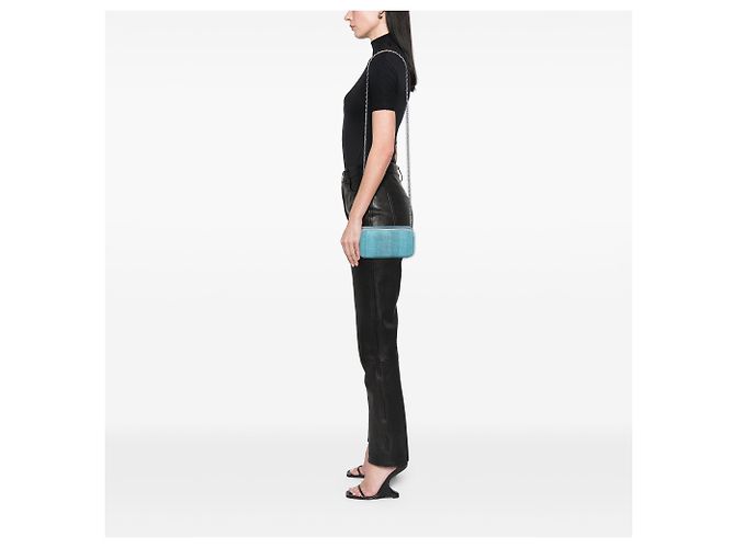 Clutch Chanel Blue Raffia Deauville Double Zip con Catena Blu chiaro - vista 6