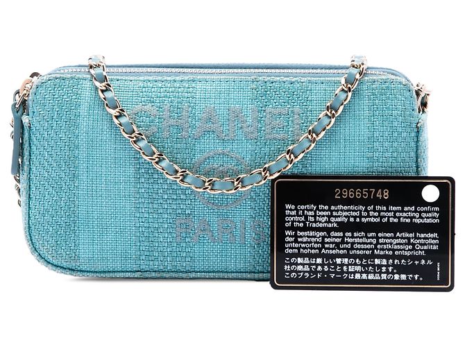 Clutch Chanel Blue Raffia Deauville Double Zip con Catena Blu chiaro - vista 7