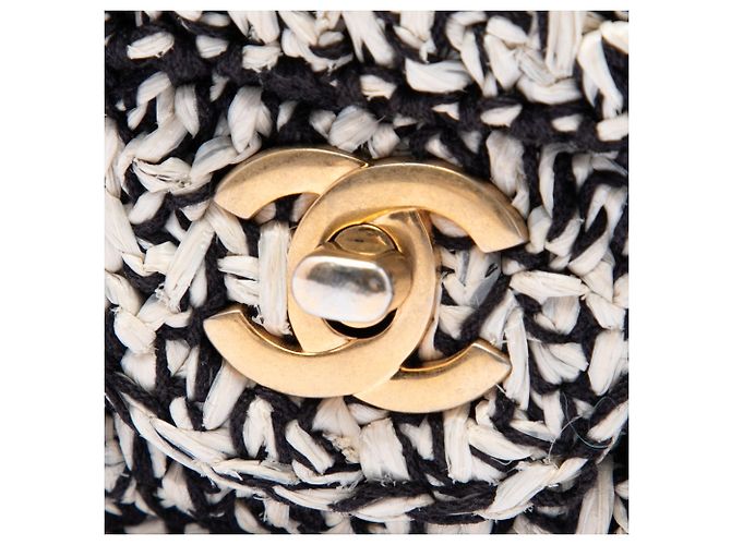 Chanel White Raffia Braided with Love Flap Bianco Crudo - vista 5