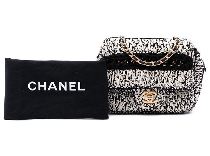 Chanel White Raffia Braided with Love Flap Bianco Crudo - vista 7
