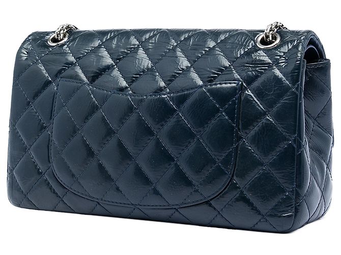 Chanel Blue Quilted Crinkled Patent Reissue 2.55 Double Flap 226 Blu navy - vista 2