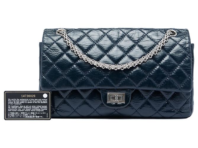 Chanel Blue Quilted Crinkled Patent Reissue 2.55 Double Flap 226 Blu navy - vista 7