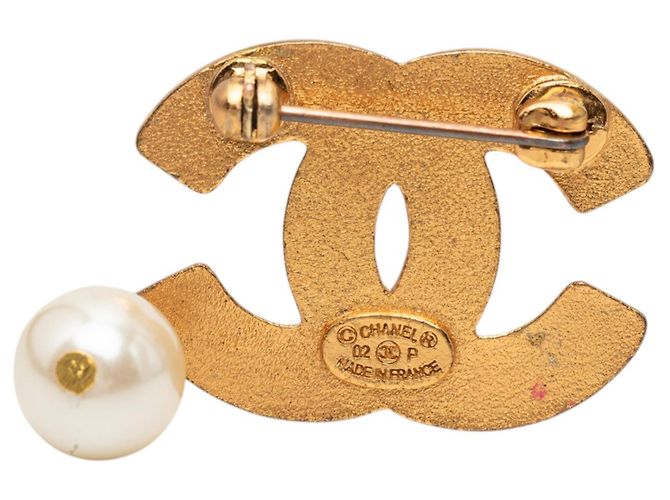 Spilla Chanel Gold CC placcata oro con strass e perle finte D'oro - vista 3