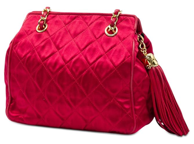 Borsa a tracolla Chanel Red CC in raso trapuntato con nappa e catena Rosso - vista 2