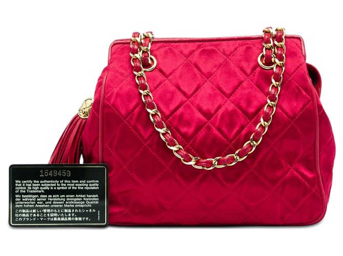 Borsa a tracolla Chanel Red CC in raso trapuntato con nappa e catena Rosso - vista 6