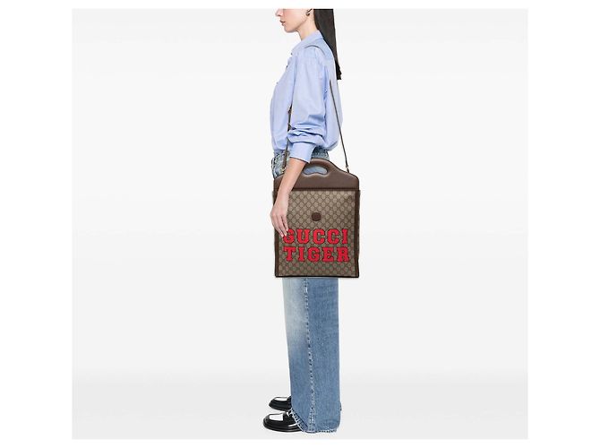 Gucci Beige GG Supreme Web Tiger Satchel - Ansicht 6