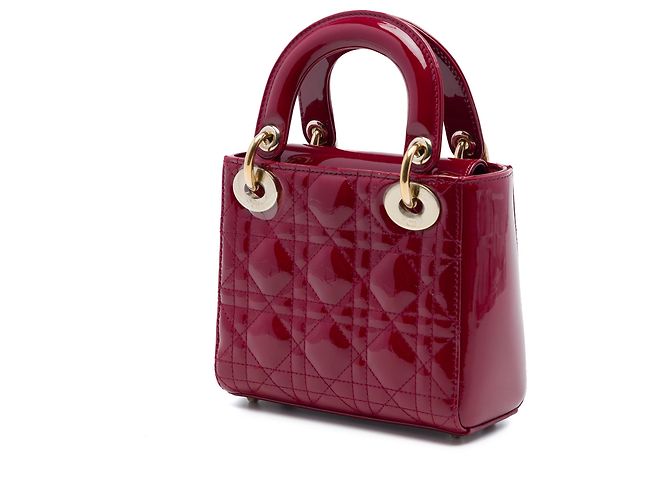 Lady Dior mini in vernice rosso cannage Bordò - vista 2