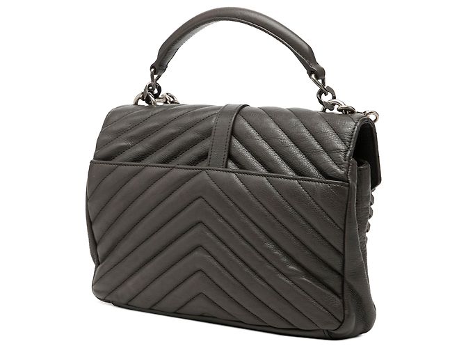 Bolsa Satchel Saint Laurent Chevron em pele de carneiro cinza Medium com monograma Marrom Cinza antracite - vista 2