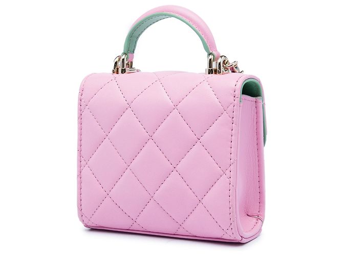 Chanel Pink Mini CC gestepptes Lammleder Top Handle Clutch mit Kette - Ansicht 2