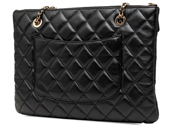 Chanel Black CC trapuntato in agnello con doppia zip a tracolla Nero - vista 2
