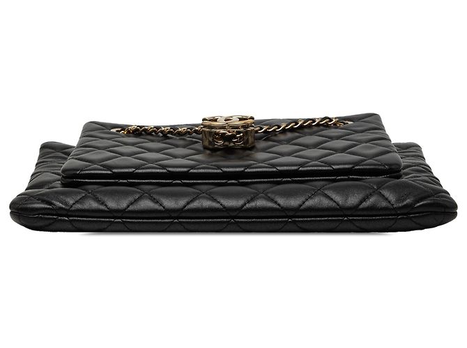 Chanel Black CC trapuntato in agnello con doppia zip a tracolla Nero - vista 3
