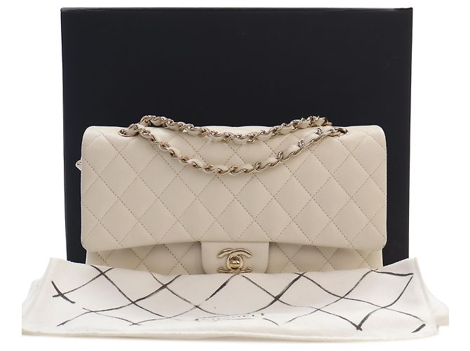 Chanel White Medium Classic Caviar Double Flap Bianco Crudo - vista 13