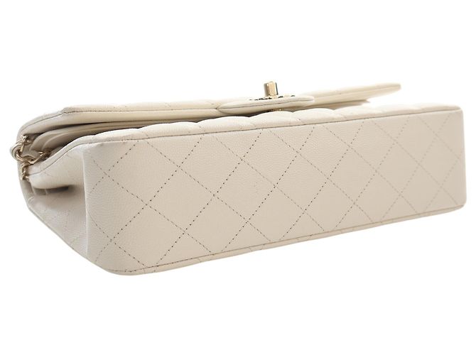 Chanel White Medium Classic Caviar Double Flap Bianco Crudo - vista 4