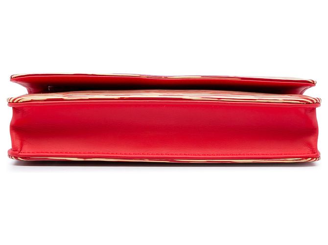 Wallet On Chain Portafoglio Chanel Red CC a righe in vernice con catena Rosso - vista 3