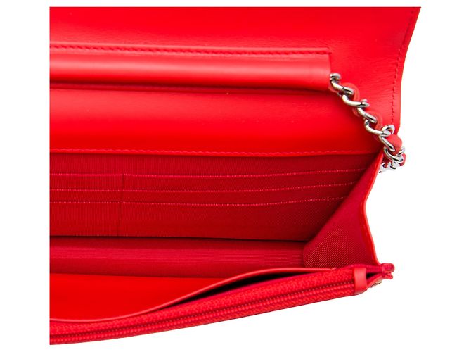 Wallet On Chain Portafoglio Chanel Red CC a righe in vernice con catena Rosso - vista 4