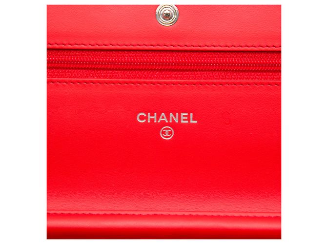 Wallet On Chain Portafoglio Chanel Red CC a righe in vernice con catena Rosso - vista 5